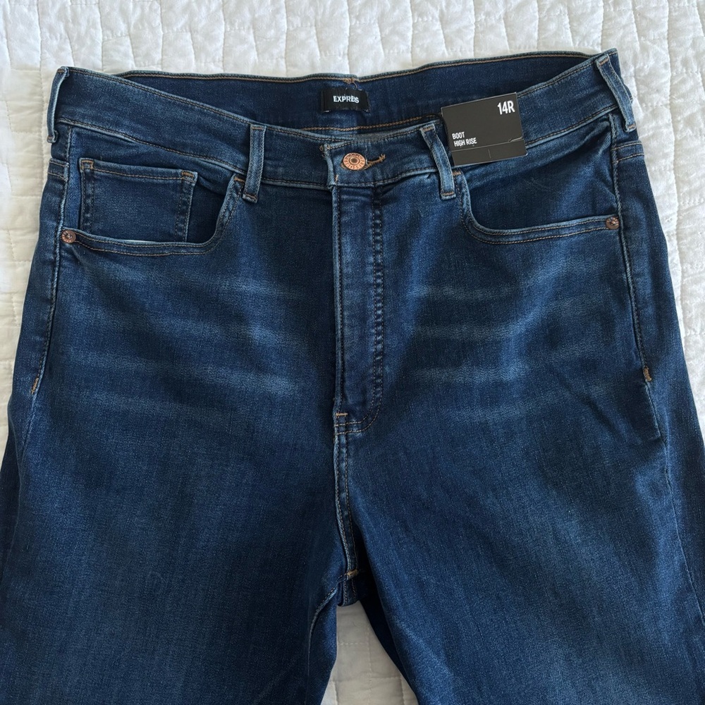 Express Jeans NEW Boot High Rise 14 R Blue Denim Stretch